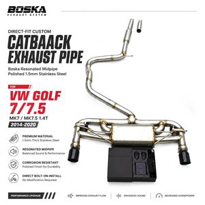 Tubo de Escape Personalizado de Ajuste Directo para VW GOLF 7/7.5 MK7/MK7.5 1.4T 2014-2020, Tubo Intermedio Resonado Boska, Acero Inoxidable Pulido de 1.5mm - Product Image 1