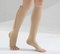 Chaussettes en nylon de couleur unie à fermeture éclair pour femmes, soutien des jambes, bas de bureau à bout ouvert, bas de compression pour dames