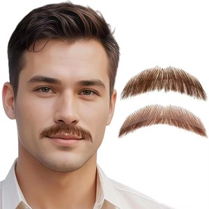 HLC Realistic Mustache Human Hair Handmade Cosplay Beards Soft Lace Natural Looking Costume Facial Hair for <strong>Disguise</strong> Party Decor - Product Image 1