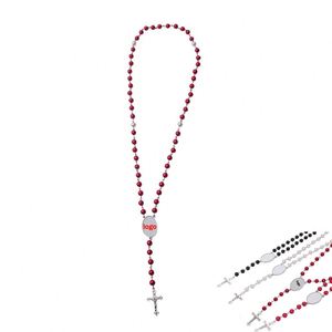 Custom Hot-Selling Zinc Alloy <b>Rosary</b> Necklace Multiple Colors Available Beading Supplies with Heat Transfer Design Promotion - Product Image 1