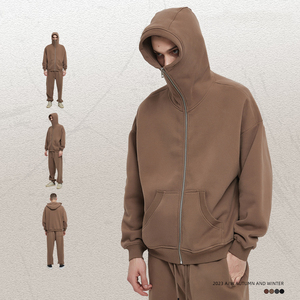 Sweat à capuche unisexe ample doublé en coton, imprimé sérigraphié, avec logo frontal personnalisé, délavé à l'acide, entièrement uni, à fermeture éclair, pour l'hiver - Product Image 2