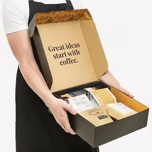 在定制印刷豪华粉色黑色纸纸板咖啡包装发货瓦楞纸箱礼品套装
