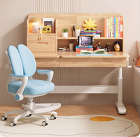 Escritorio de Madera Maciza con Estantería Integrada, Mesa de Estudio Ajustable en Altura para Niños, para Dormitorio, Primaria, Secundaria