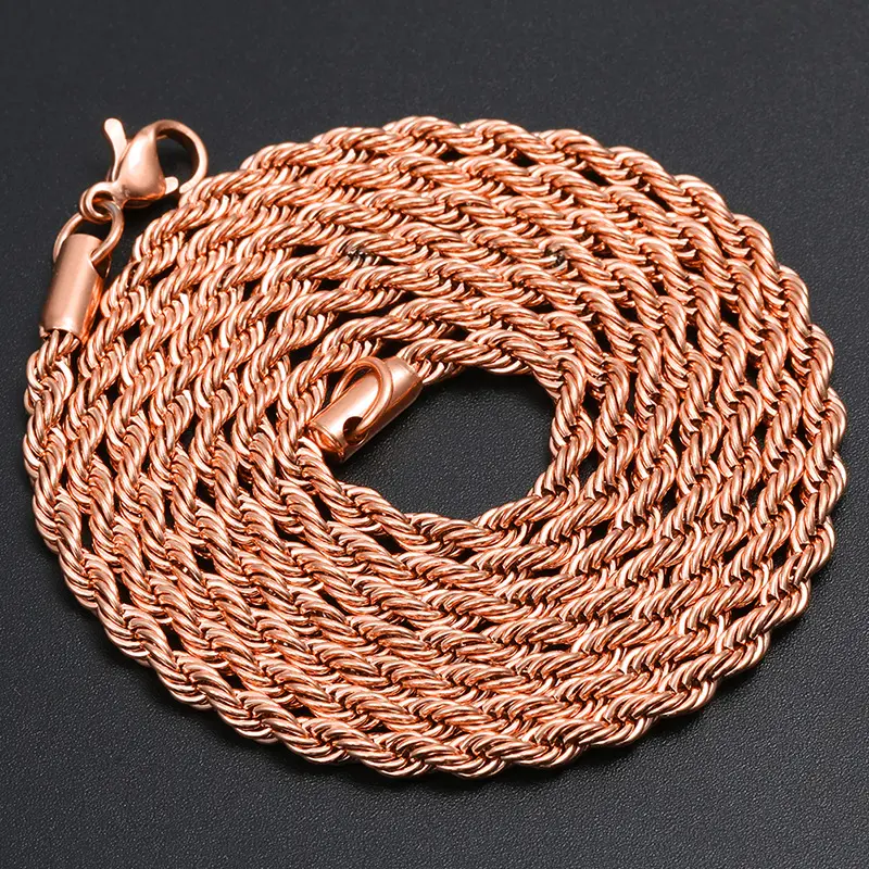 Wholesale 1.2 mm-7mm Stainless Steel Necklace Mens 14k 18K Gold Plated Filled Cable Franco Chain Figaro Chain twist Rope Chain