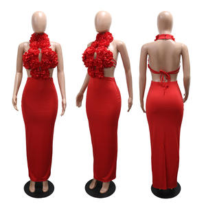 ชุดเดรสผู้หญิงไซส์ใหญ่ Viviblook รุ่น Z225DS06 แบบเซ็กซี่ สายคล้องคอ ไร้แขน เปิดหลัง ตัดเย็บลายดอกไม้ 3 มิติ สีแดง สำหรับงานเลี้ยงกลางคืนหรืองานวันเกิด - Product Image 5