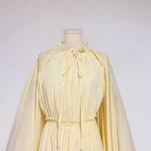 Elegantes Vestidos de Verano con Cuello en V y Volantes Irregulares para Mujer, Mangas Largas, Cintura Alta, con Cordones, Pliegues Sueltos, Vestido Largo - Product Image 4