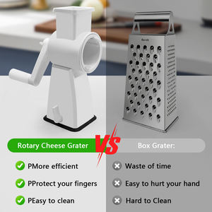 Râpe à fromage rotative, râpe à légumes manuelle, coupe-légumes 3-en-1, trancheuse et hachoir avec <span class=keywords><strong>base</strong></span> à forte aspiration, blanc - Product Image 2