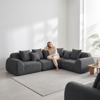Canapé modulaire minimaliste en forme de nuage, design moderne, tissu bouclé crème, canapé incurvé doux pour salon ou hôtel