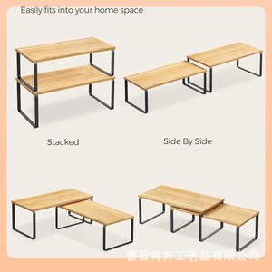 Kitchen Storage <b>Rack</b> Wooden Tiered Shelf Iron Frame Multi Function Organizer For Seasoning And <b>Dish</b> Storage - Product Image 3
