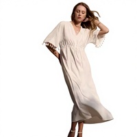 Robe longue bohème en dentelle pour femme, style kaftan ample avec manches à pompons, idéale pour la plage et les vacances d'été 2026