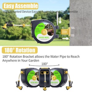 Enrouleur de tuyau d'arrosage rétractable de haute qualité, montage mural, 180 ° Enrouleur de tuyau d'arrosage de jardin avec support pivotant et buse à 10 fonctions - Product Image 4