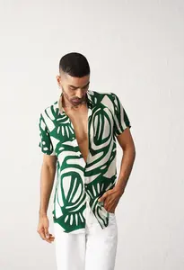 Chemise imprimée numérique LEAFY en tissu sergé confortable, anti-boulochage, séchage rapide, respirante, tailles XL et 5XL pour l'été - Product Image 3
