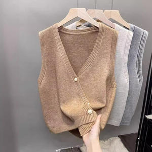 Vente en gros Automne Décontracté Débardeur tricoté Col en V Vêtements pour femmes Top Chandails Solide <span class=keywords><strong>Sans</strong></span> manches Femmes Chandail Gilet Cardigan - Product Image 2