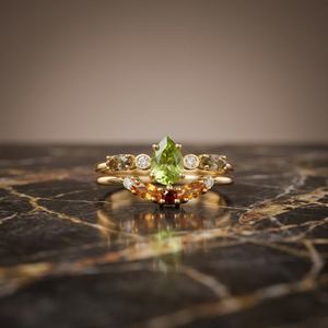 Bague pour femme en argent S925 plaqué or 14 carats, sertie de saphir vert naturel, péridot, citrine, grenat et zircone cubique - Product Image 2