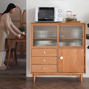 Cherry Wood Ida <b>Sideboard</b> 900mm+ Storage Cabinet For Dining Room With Glass Doors And Drawers - Product Image 3