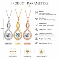 Collier en Moissanite, Pendentif Goutte d'Eau Torsadé en Argent Sterling 925, Couleur D VVS1, 6,5 mm, 3 Couleurs