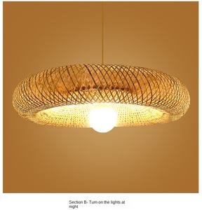 Wooden Shade Hanging Ceiling Lamp Retro Lighting for Home Woven Chandelier Pendant Light Handmade Wicker Rattan Bamboo Modern 12 - Product Image 3