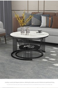 Set <span class=keywords><strong>Moderno</strong></span> Nordico Minimalista per Soggiorno, Tavolino da Caffè in Metallo Leggero <span class=keywords><strong>di</strong></span> Lusso con Piano in Marmo Rotondo - Product Image 6