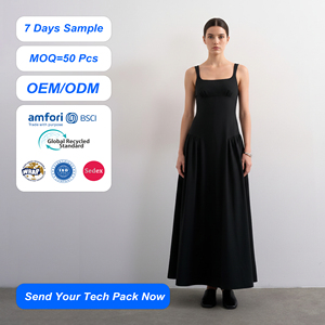 Vestido Largo Negro Personalizado SHENGFU OEM, Cuello Cuadrado, Sin Mangas, Corte en A, Vestido Elegante de Noche para Mujer, Vestido Formal para Fiesta - Product Image 1