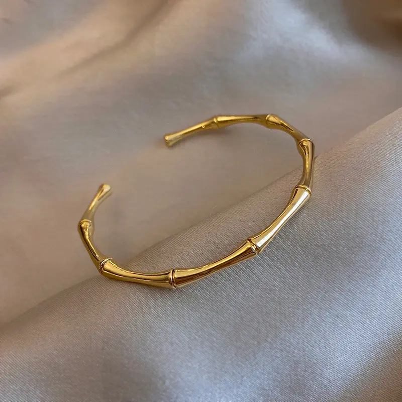 Nabest gelang baja tahan karat, perhiasan gelang wanita tabung melengkung tahan air 18k berlapis emas