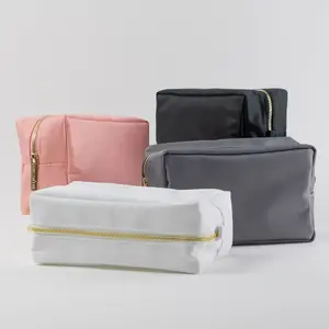 ThreeTwoOne fermuar stok toptan moda özel OEM yıkanabilir kare köşe boş tuvalet seyahat naylon kozmetik torba çanta