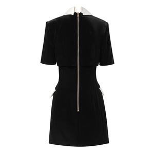 Abbigliamento Casual da donna <span class=keywords><strong>con</strong></span> scollo a V Sexy <span class=keywords><strong>con</strong></span> <span class=keywords><strong>colletto</strong></span> rovesciato aderente aderente aderente abito in velluto a maniche corte - Product Image 2