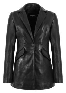 Blazer de Mujer Personalizado 100% Cuero Nappa Negro Genuino, Corte Entallado, Marca Privada OEM/ODM, Estilo Moderno y Lujoso - Product Image 2