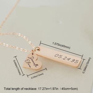 Kalung Strip Panjang Trendy Custom dengan Liontin Hati Terukir, Kalung DIY, Kalung Stainless Steel yang Dipersonalisasi. - Product Image 6