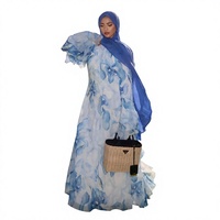 Robe élégante pour femme musulmane arabe, à manches évasées, en tissu polyester double couche, imprimée