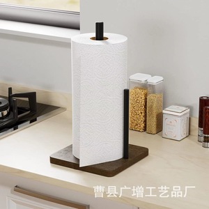 Porte-serviettes en papier de bureau en bois massif, brun, carré, moderne, sur pied, pour cuisine - Product Image 2