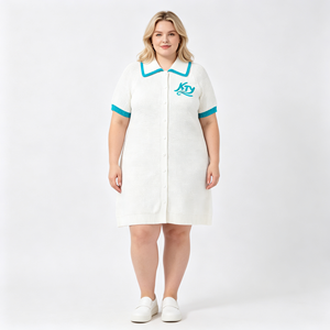 <span class=keywords><strong>Abbigliamento</strong></span> Fantasioso per Donne, Cardigan con Colletto Peter Pan Ciano, Apertura Frontale con Bottoni, Abito al Ginocchio, Maglioni con Ricamo Kty - Product Image 1