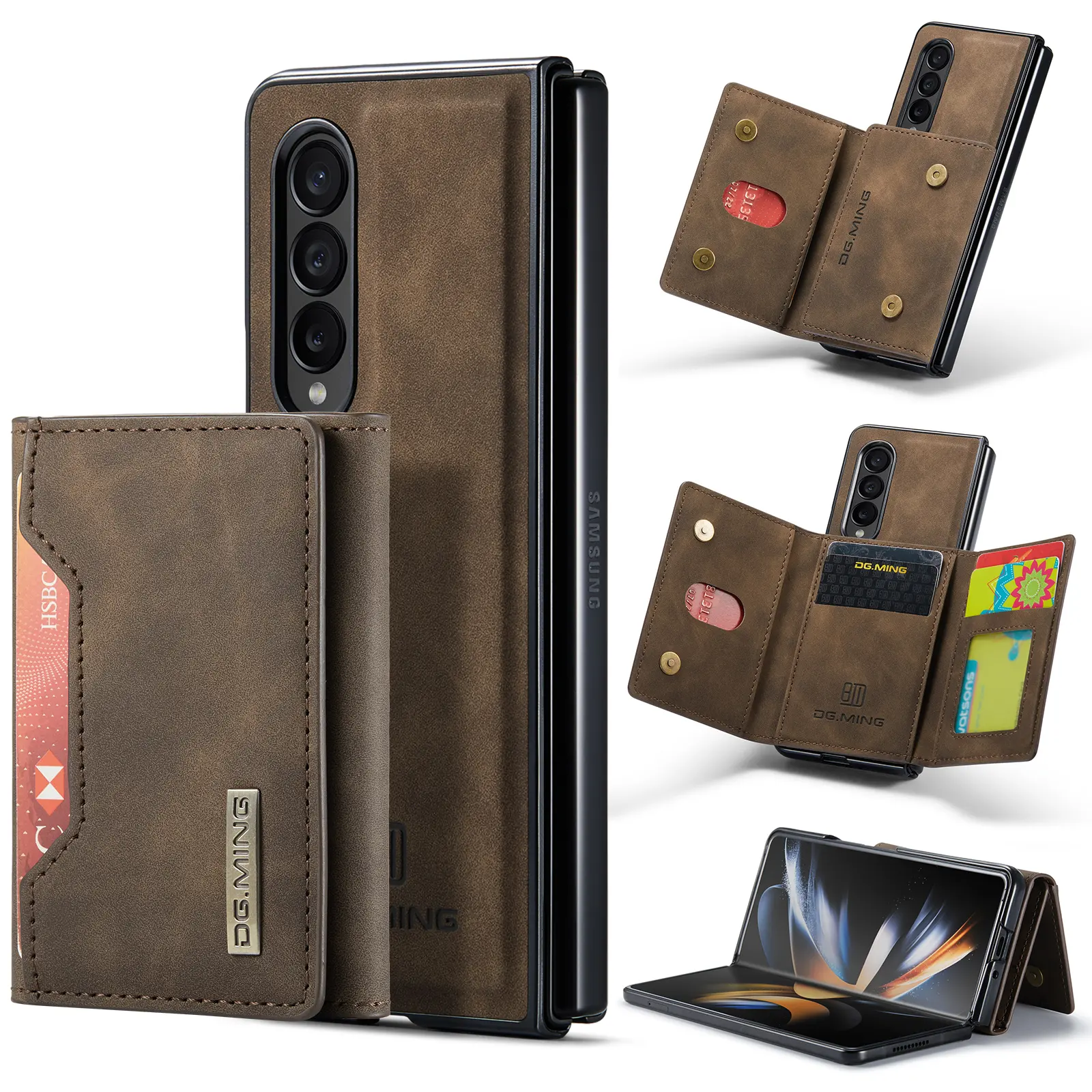 Capa protetora flip para celular, bolsa de luxo para celular, carteira, capa dobrável, para samsung galaxy z 3 4