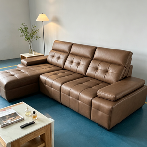 Sofá Seccional Moderno de Cuero PU Color Bronceado con Brazos Cuadrados y Diseño Acolchado para Sala de Estar - Product Image 4