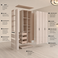 Armoire grise minimaliste avec étagère ouverte, tiroirs et porte coulissante, meubles de chambre à coucher, fabrication sur mesure OEM