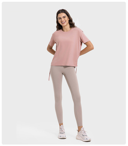 Camiseta de Yoga Transpirable de Alta Gama al por Mayor, Cuello Redondo, Ropa Deportiva Activa para Mujer, Spandex/Nylon - Product Image 4