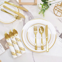 Ensemble de vaisselle jetable en PET de 350 pièces, écologique, sans BPA, kit complet de vaisselle, assiettes, tasses, couverts, serviettes, pour mariage, fête
