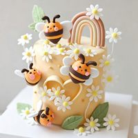 Décorations de gâteaux, ensemble de 15 pièces en plastique, jolies abeilles, bandes arc-en-ciel, petites fleurs décoratives pour décorations de fête d'anniversaire
