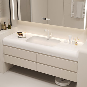 Modern Light Luxury Pink Lacquer MDF Melamine Board <b>Wall</b>-Mounted Bathroom Vanity Unit Ceramic Basin Smart <b>Mirror</b> Eco-Friendly - Product Image 3