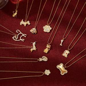 สร้อยคอรูปสัตว์น่ารัก <span class=keywords><strong>ลูก</strong></span>แมว <span class=keywords><strong>ลูก</strong></span>สุนัข วัสดุสแตนเลสชุบทอง 18K ประดับคริสตัลรูปกระดูกอุ้งเท้า  แฟชั่นสำหรับคนรักสัตว์เลี้ยง - Product Image 4