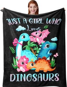Couverture à thème dinosaure pour fille, 50x60 pouces, avec inscription « Just A Girl Who Loves Dinosaurs », pour anniversaire, Noël, cadeau de vacances - Product Image 2