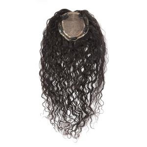 De base de seda <span class=keywords><strong>hideen</strong></span> nudos cuero cabelludo natural 18mm rizado cabello humano toppers para las mujeres - Product Image 3