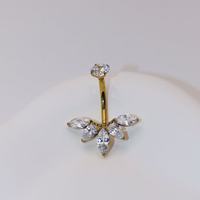 Anneau de nombril en titane ASTM F136 avec 5 fleurs en zircon cubique, bijou de piercing de nombril à zircon rond, barbell incurvé, bijou corporel pour usage quotidien