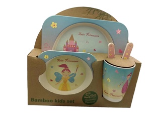 5Pcs Thiết Lập Tre Trẻ Em Bộ Đồ Ăn Trẻ Em Món Ăn Thực Phẩm Tấm Bát Cốc Muỗng Nĩa Bộ Bát Đĩa Phim Hoạt Hình Bộ Đồ Ăn - Product Image 3
