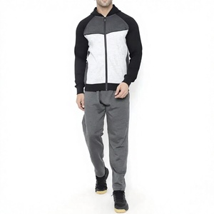 Chándal Deportivo para Hombre con Bloques de Color, Sudadera con Capucha y Cremallera Completa, con Bolsillos Laterales, Gris, Negro, Blanco, Ropa Casual de Invierno, 100% Algodón - Product Image 1