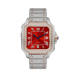 Montre carrée unisexe de luxe en acier inoxydable, cadran violet, incrustée de diamants, analogique, date, fermoir pliant - Product Image 3