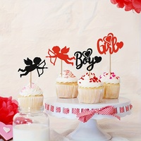 Cupid Junge oder Mädchen Cupcake-Topper Schwarz Rot Valentinstag Cupcake-Auswahl Valentinstag Geschlechtsoffenbarungs-Kuchendekoration