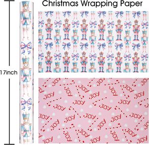 Christmas <b>gift</b> wrapping paper Cartoon Nutcracker with <b>bow</b> pattern Double sided printed candy cane Customizable - Product Image 2