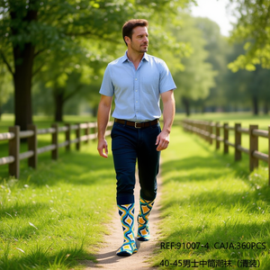 Chaussettes mi-mollet pour hommes 40-45 à motif géométrique, chaussettes tendance - Product Image 3