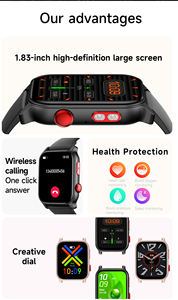 Smartwatch OEM Economico dal Prezzo Conveniente HT23 con Schermo Grande da 1,83 Pollici, Torcia, Monitoraggio della Salute, Pressione Sanguigna, Orologio Sportivo per Uomo - Product Image 3