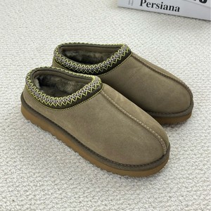 Mules ethniques tissées pour femmes, en daim véritable, doublées de peau de mouton, chaudes pour l'hiver - Product Image 4